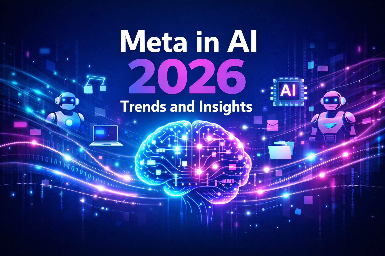 Meta in AI 2026 Trends and Insights – AI brain with glowing metadata and data streams